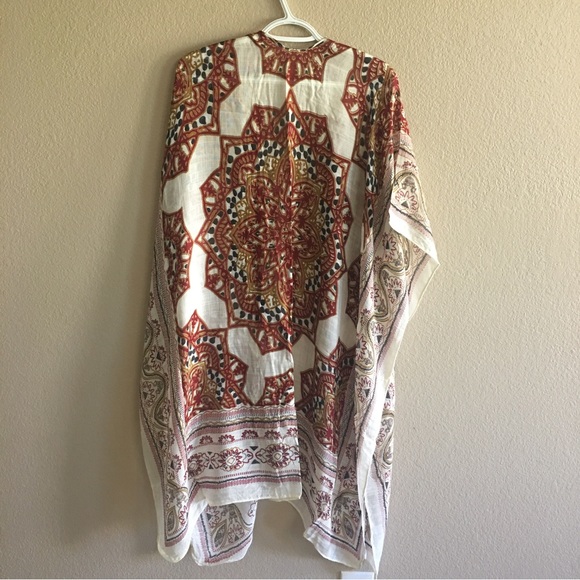 Patterned Kimono Boho Bohemian Style One Size Rust Black Cream Fall Trendy - Picture 3 of 5